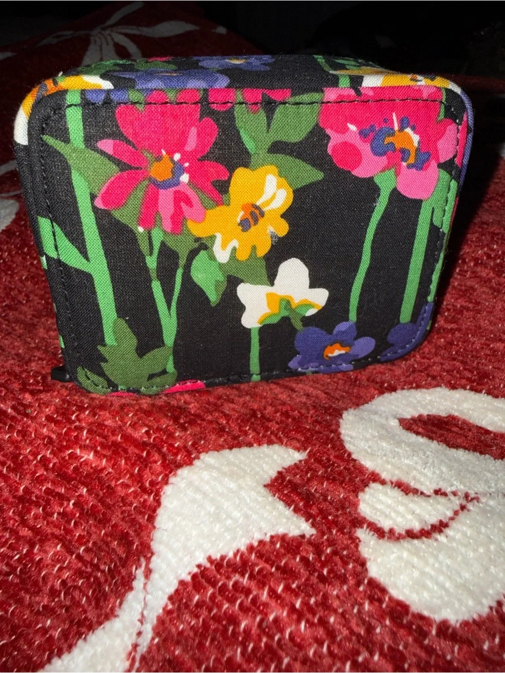 Vera Bradley Floral Travel Jewelry Case - Black with Multi-Color Flower Print